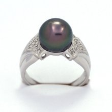 Bague en Argent et 1 Perle de Tahiti Ronde C 9.6 mm