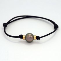 Bracelet en Coton Wax et 1 Perle de Tahiti Semi-Ronde C 10.6 mm
