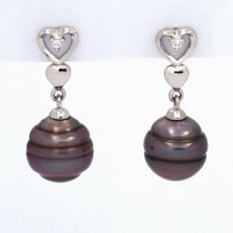 Boucles d'oreilles en Argent et 2 Perles de Tahiti Cercles C 8.6 mm