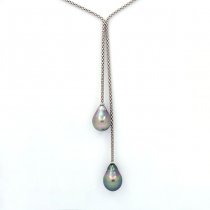 Collier en Argent et 2 Perles de Tahiti Semi-Baroques B 10 et 10.2 mm