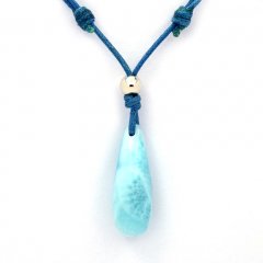 Collier en Coton cir + Argent et 1 Larimar - 25 x 9 mm - 2.9 gr