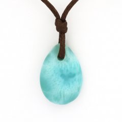 Collier en Coton cir et 1 Larimar - 18 x 12 x 5 mm - 2.2 gr