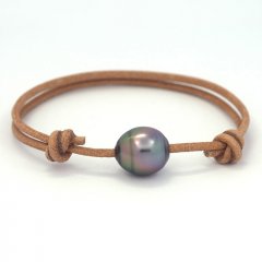 Bracelet en Cuir et 1 Perle de Tahiti Cercle B 11.6 mm