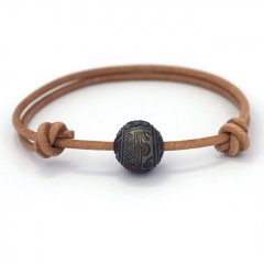 Bracelet en Cuir et 1 Perle de Tahiti Grave  12.2 mm