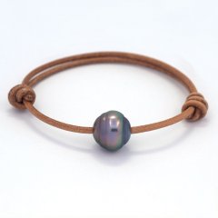 Bracelet en Cuir et 1 Perle de Tahiti Cercle C 13 mm