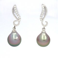 Boucles d'oreilles en Argent et 2 Perles de Tahiti Semi-Baroques A 9.2 mm