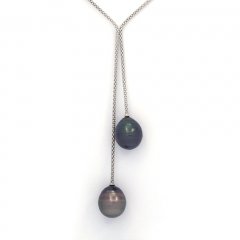 Collier en Argent et 2 Perles de Tahiti Cercles C 13.2 et 13.3 mm