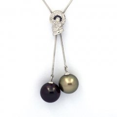 Collier en Argent et 2 Perles de Tahiti Rondes C+ 11 et 11.3 mm