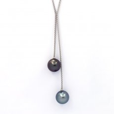 Collier en Argent et 2 Perles de Tahiti Rondes B/C 13.1 et 13.3 mm
