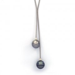 Collier en Argent et 2 Perles de Tahiti Cercles C 13 et 13.1 mm