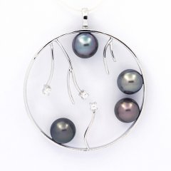 Pendentif en Argent et 4 Perles de Tahiti Rondes C 8.2  8.3 mm