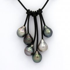 Collier en Cuir et 6 Perles de Tahiti Cercles B  10  10.3 mm