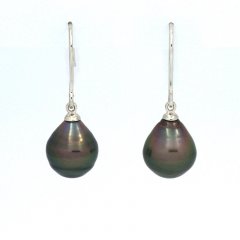 Boucles d'Oreilles en Argent et 2 Perles de Tahiti Cercles B 9.7 et 9.9 mm