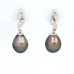 Boucles d'Oreilles en Argent et 2 Perles de Tahiti Semi-Baroques B 9 et 9.2 mm