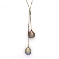 Collier en Argent et 2 Perles de Tahiti Semi-Baroques C 12.4 mm