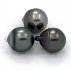 Lot de 3 Perles de Tahiti Semi-Baroques C de 12.7  12.9 mm