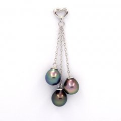 Pendentif en Argent et 3 Perles de Tahiti Semi-Baroques A/B 8.4  8.6 mm