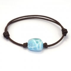 Bracelet en Coton et 1 Larimar - 14 x 14 x 8.6 mm - 2.8 gr