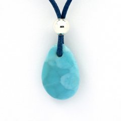 Collier en Coton, Argent et 1 Larimar - 19.5 x 13 x 4.8 mm - 2.1 gr