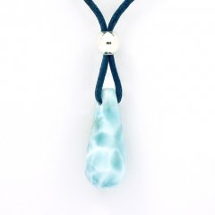 Collier en Coton, Argent et 1 Larimar - 25 x 10 x 10 mm - 3.7 gr