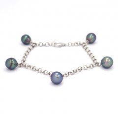 Bracelet en Argent et 5 Perles de Tahiti Cercles B+  7.8  8.4 mm