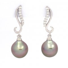 Boucles d'Oreilles en Argent et 2 Perles de Tahiti Semi-Baroques B 9.2 mm