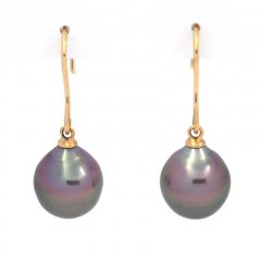 Boucles d'Oreilles en Or 18K et 2 Perles de Tahiti Semi-Baroques B 9.7 mm