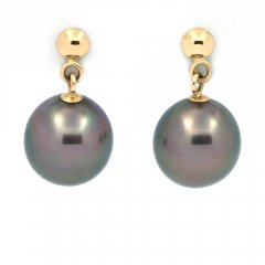Boucles d'Oreilles en Or 18k et 2 Perles de Tahiti Semi-Rondes B 8.1 mm