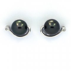 Boucles d'Oreilles en Argent et 2 Perles de Tahiti Rondes B 8.2 mm