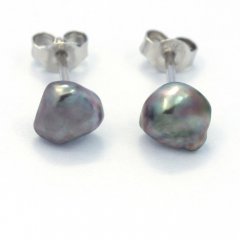 Boucles d'Oreilles en Argent et 2 Keishis de Tahiti