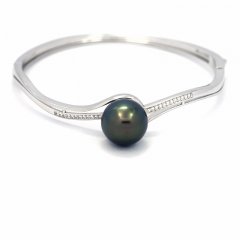 Bracelet en Argent et 1 Perle de Tahiti Ronde C 12.4 mm