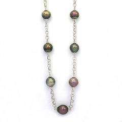 Collier en Argent et 15 Perles de Tahiti Cercles, Semi-Baroques B et C 9.1  9.9 mm