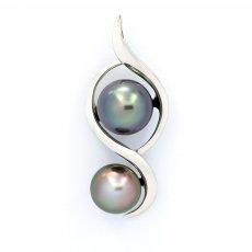 Pendentif en Argent et 2 Perles de Tahiti Semi-Baroques B 8.7 et 9.7 mm