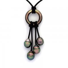 Collier en Cuir et 4 Perles de Tahiti Cercles B 8.2  9 mm