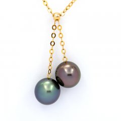 Chane en Or 18K et 2 Perles de Tahiti Semi-Rondes 1 A, 1 B, 9.5 & 9.6 mm