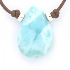 Collier en Coton, Argent et 1 Larimar - 26 x 17 x 7.7 mm - 6.3 gr