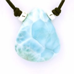 Collier en Coton, Argent et 1 Larimar - 30 x 25 x 9.8 mm - 12.4 gr