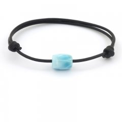 Bracelet en Cuir et 1 Larimar - 11.5 x 8.7 mm - 1.3 gr