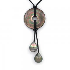 Collier en Cuir et 2 Perles de Tahiti Cercles C 11.7 mm