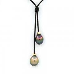 Collier en Cuir et 2 Perles de Tahiti Cercles B 10.8 mm