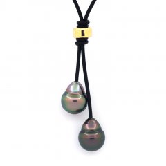 Collier en Cuir et 2 Perles de Tahiti Cercles B 11.5 mm