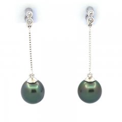 Boucles d'Oreilles en Argent et 2 Perles de Tahiti Semi-Baroques AB 8.5 mm