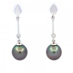 Boucles d'Oreilles en Argent et 2 Perles de Tahiti Semi-Baroques B 8.5 mm