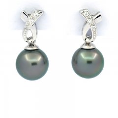 Boucles d'Oreilles en Argent et 2 Perles de Tahiti Semi-Rondes B 8.2 mm