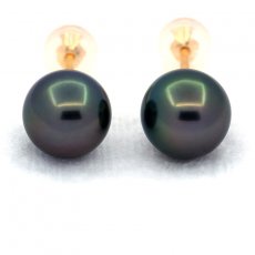 Boucles d'Oreilles en Or 18K et 2 Perles de Tahiti Rondes B 8.4 mm