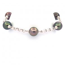 Bracelet en Argent et 5 Perles de Tahiti Semi-Rondes B 9.7  9.9 mm