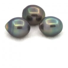 Lot de 3 Perles de Tahiti Semi-Baroques B de 9.5  9.8 mm