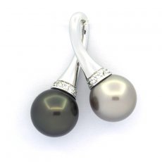 Pendentif en Argent et 2 Perles de Tahiti Rondes C 10 mm