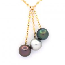 Collier en Or 18K et 3 Perles de Tahiti Rondes B+ 9.1 mm
