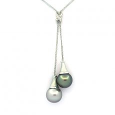 Collier en Argent et 2 Perles de Tahiti Semi-Baroques C 12.5 mm